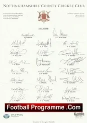 Nottinghamshire County Cricket Club Multi Signed Autographed Sheet 1997