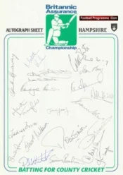 Hampshire County Cricket Club Multi Signed Autographed Sheet 1996