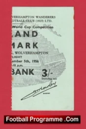 England v Denmark 1956 – Football Ticket Wolves Duncan Edwards