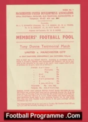 Manchester United Tony Dunne Testimonial Leaflet 1973