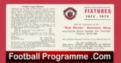 Manchester United Fixtures List Card 1972 – 1973