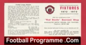 Manchester United Fixtures List Card 1972 – 1973
