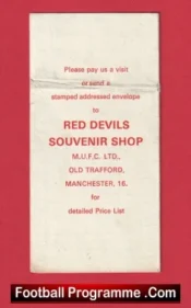 Manchester United Fixtures List Card 1969 – 1970