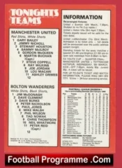 Manchester United v Bolton Wanderers 1980 – Man Utd Re Arranged