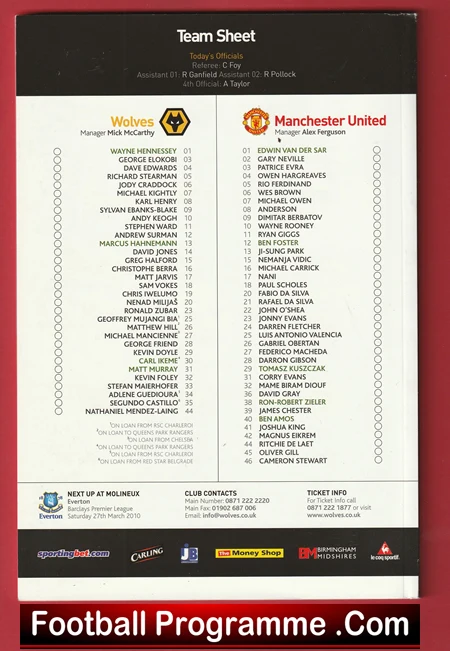 Wolves Wolverhampton v Manchester United 2010 Man Utd - Image 2
