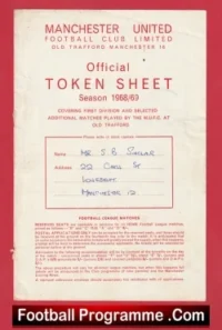Manchester United Official Token Sheet 1968 – 1969