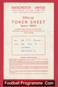Manchester United Official Token Sheet 1968 – 1969