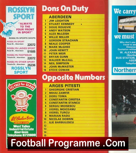 Aberdeen v Arges Pitesti 1981 football programme