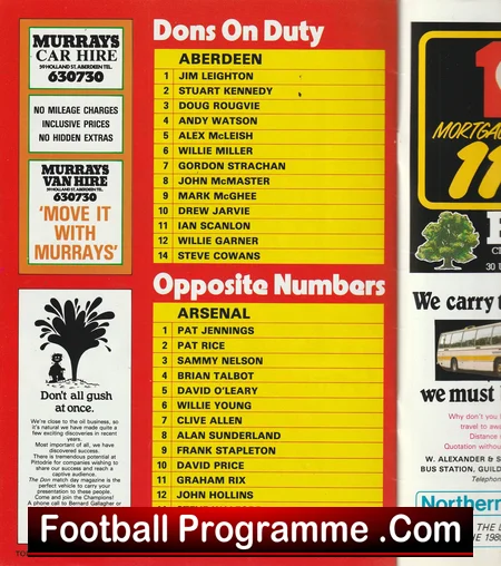 Aberdeen v Arsenal 1980 football programme