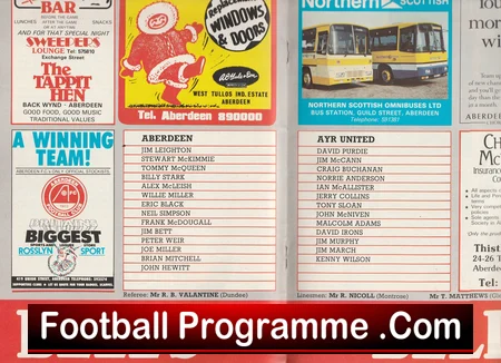 Aberdeen v Ayr United 1985 football programme
