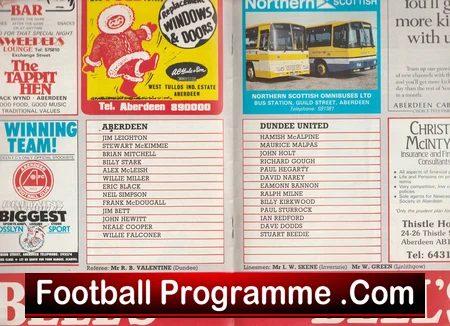 Aberdeen v Dundee United 1985 football programme