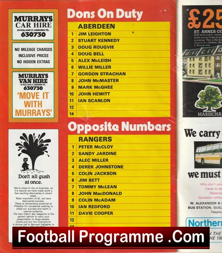 Aberdeen v Rangers 1980 football programme