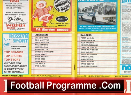 Aberdeen v Rangers 1983 football programme