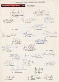 Derbyshire County Cricket Club Multi Signed Autographed Sheet 1996