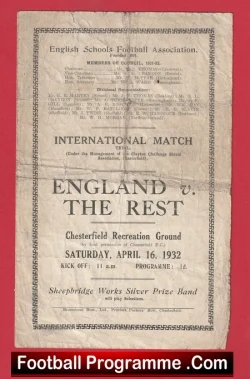 England Schoolboys v The Rest 1932 football programme