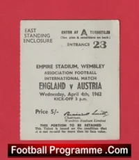 England v Austria 1962 – Football Ticket Roger Hunt Debut