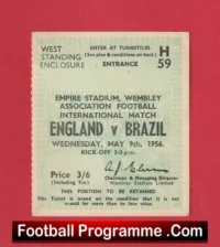 England v Brazil 1956 – Football Ticket Duncan Edwards Tommy Taylor