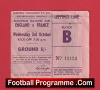 England v France 1962 – Football Ticket European Nations Cup Hillsborough