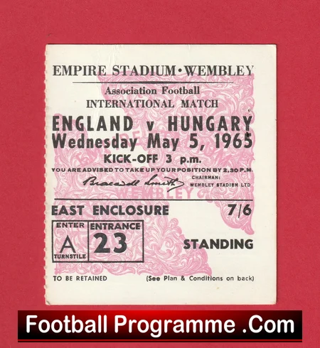 England v Hungary 1965 football ticket