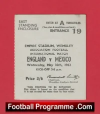 England v Mexico 1961 – Football Ticket 8-0 Win