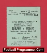 England v Northern Ireland 1961 – Football Ticket