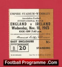 England v Northern Ireland 1965 – Football Ticket George Best