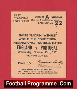 England v Portugal 1961 football ticket