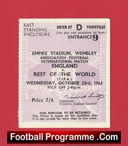 England v Rest of the World 1963 football ticket