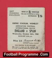 England v Spain 1960 – Football Ticket Di Stefano