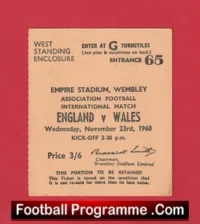 England v Wales 1960 – Football Ticket