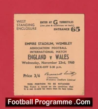England v Wales 1960 – Football Ticket