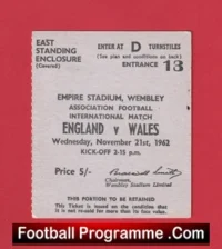 England v Wales 1962 – Football Ticket Winterbottom Last Game