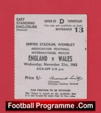 England v Wales 1962 – Football Ticket Winterbottom Last Game