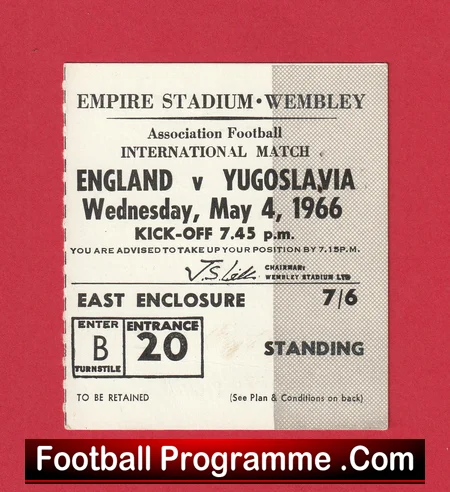 England v Yugoslavia 1966 football ticket
