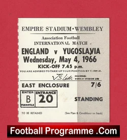 England v Yugoslavia 1966 football ticket