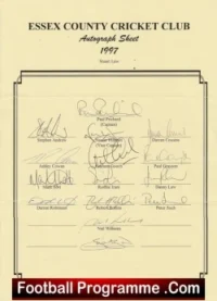 Essex County Cricket Club Multi Signed Autographed Sheet 1997