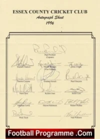 Essex County Cricket Club Multi Signed Autographed Sheet 1996