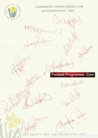 Glamorgan County Cricket Club Multi Signed Autographed Sheet 1997