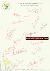 Glamorgan County Cricket Club Multi Signed Autographed Sheet 1997