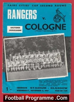Glasgow Rangers v Cologne 1967 - Sir Alex Ferguson - football programme