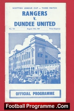 Glasgow Rangers v Dundee United 1967 - Sir Alex Ferguson Player - football programme