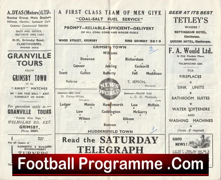 Grimsby Town v Huddersfield Town 1958 football programme