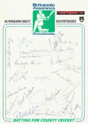 Hampshire County Cricket Club Multi Signed Autographed Sheet 1996