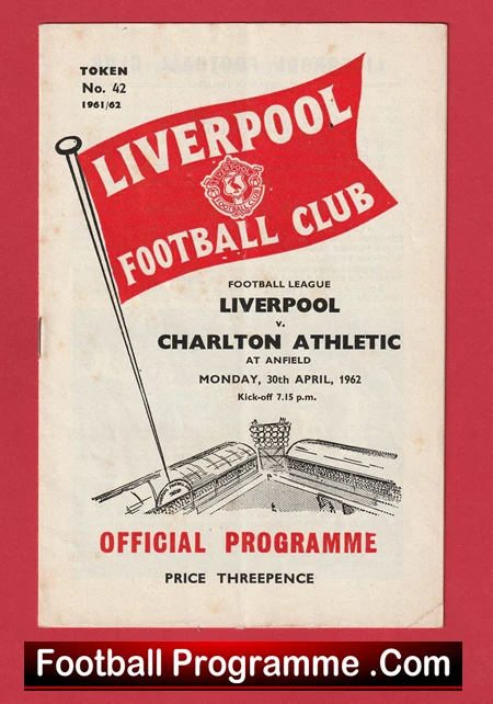 Liverpool v Charlton Athletic 1962 football programme