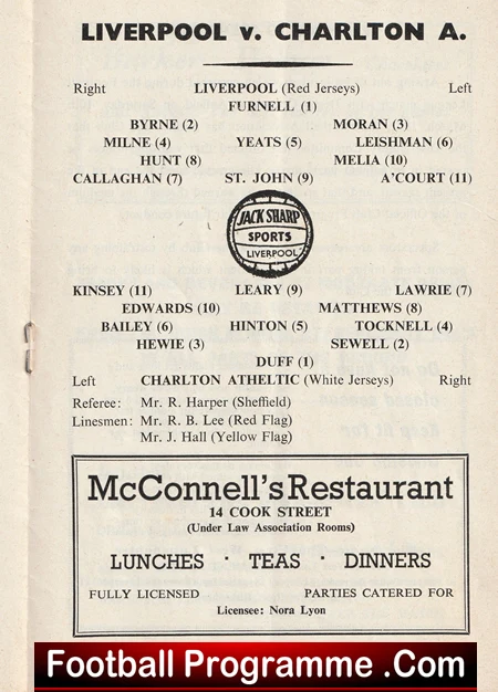 Liverpool v Charlton Athletic 1962 football programme