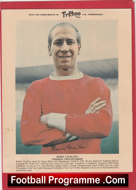 Manchester United Bobby Charlton Typhoo Tea Picture Signed Man Utd