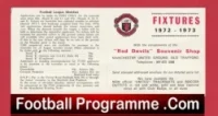 Manchester United Fixtures List Card 1972 – 1973