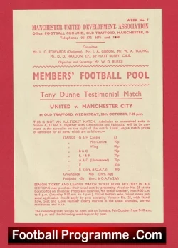 Manchester United Tony Dunne Testimonial Leaflet 1973 - football programme