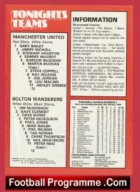 Manchester United v Bolton Wanderers 1980 – Man Utd Re Arranged