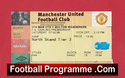 Manchester United v Bolton Wanderers 1998 - Football Ticket - football memorabilia